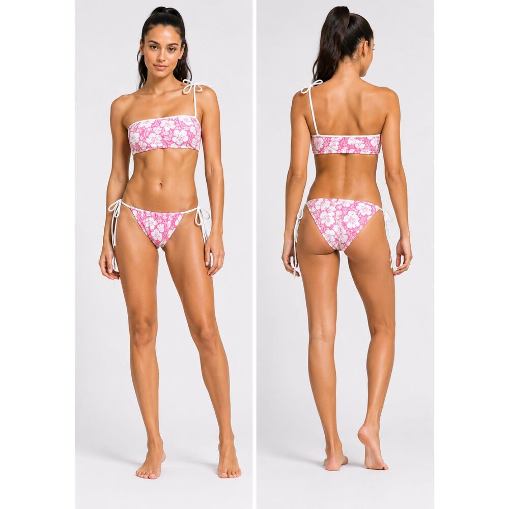 Frankie’s Bikinis Pink Hibiscus Bikini Set Holiday Top Tia Bottom In Sand Sugar